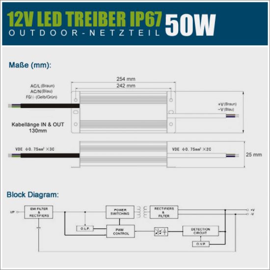 12V IP67 LED Netzteil - 50 Watt