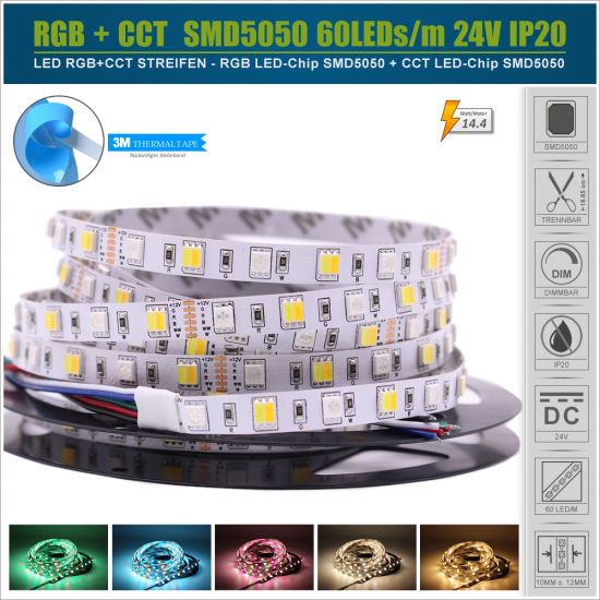 24V RGB+CCT LED Streifen SMD5050 60 LED/m - IP20/IP65